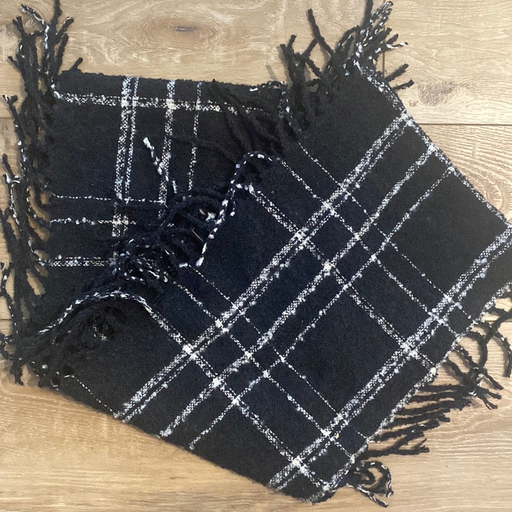 Black and white fringe infinity scarf